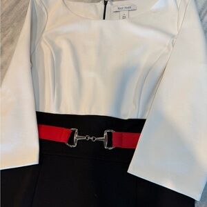 White House Black Market Long Sleeve Dress - White, Black, and Red